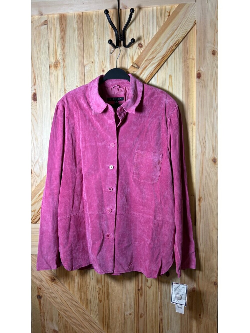 RÉVUE Genuine Leather Pink Suede Button-Up Shirt Jacket XL NWT